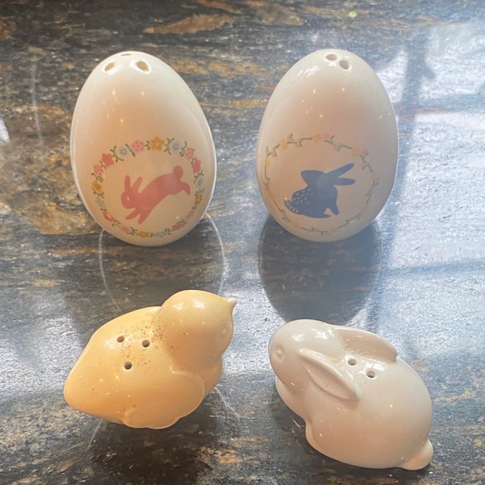 Ceramic Bunny and Chick Salt and Pepper Shakers Set (4) Spring Easter